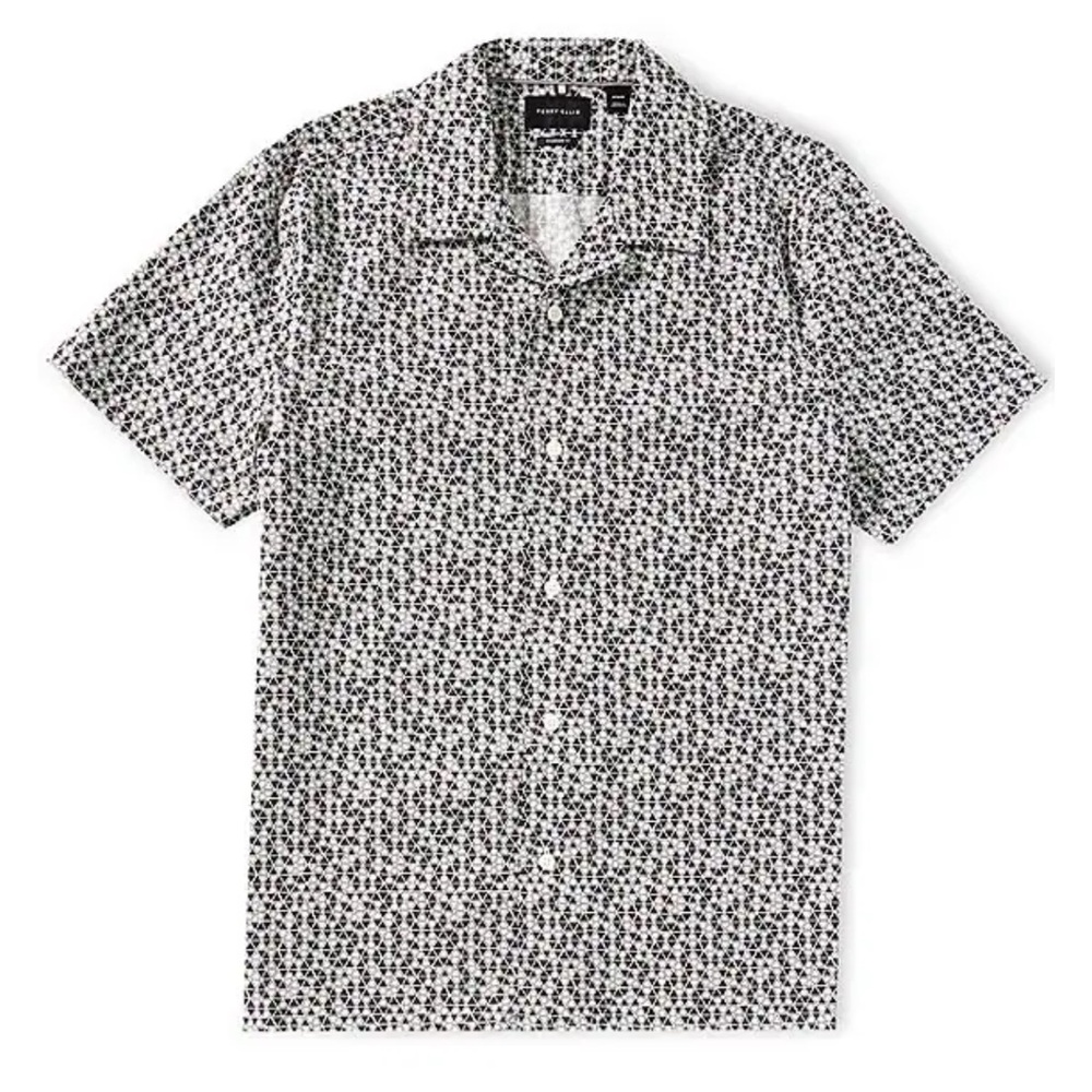 Perry Ellis Big and Tall Geo Print Short Sleeve Woven Camp Shirt